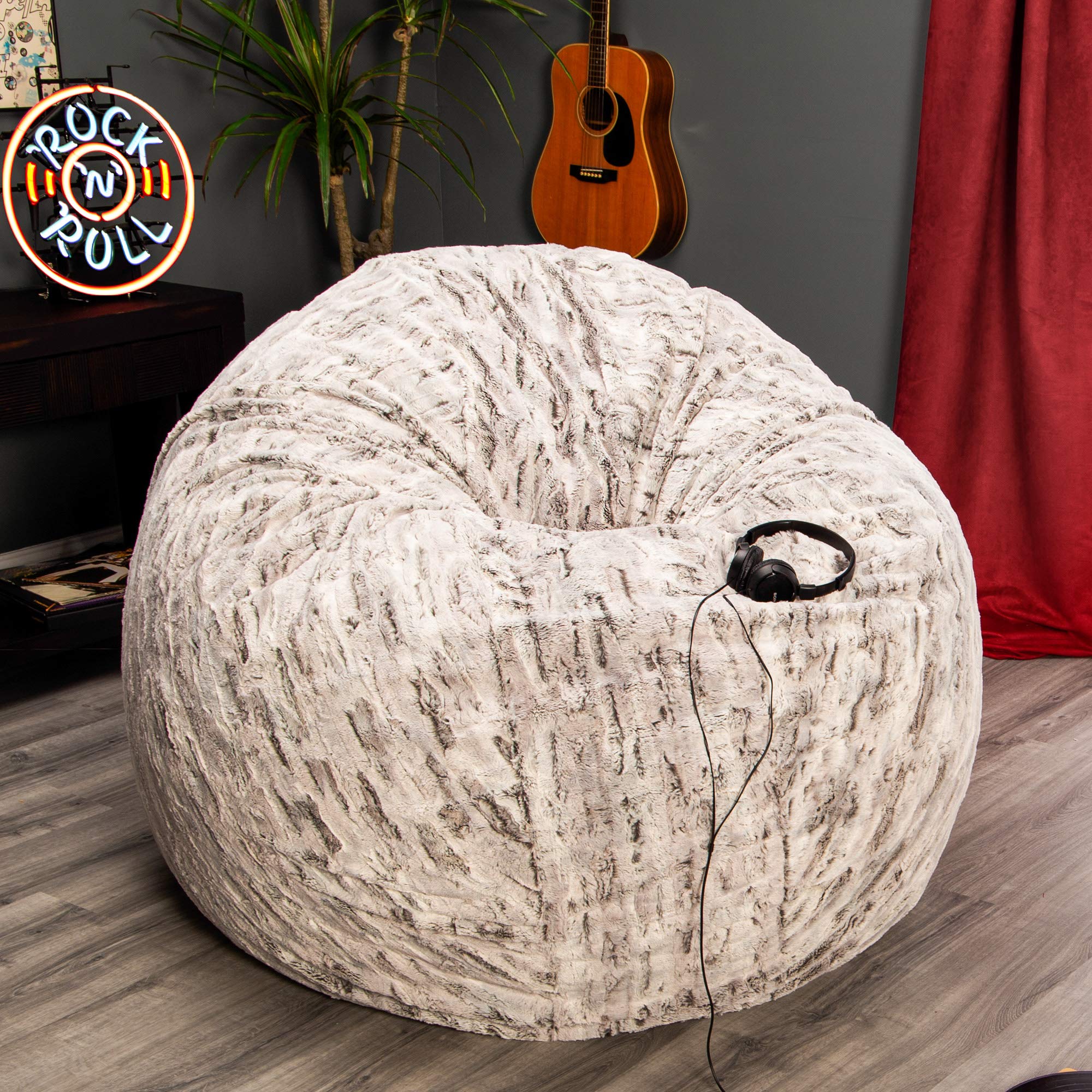 Jaxx 6 Foot Cocoon - Large Bean Bag Chair for Adults, Premium Luxe Faux Fur - Silver Fox